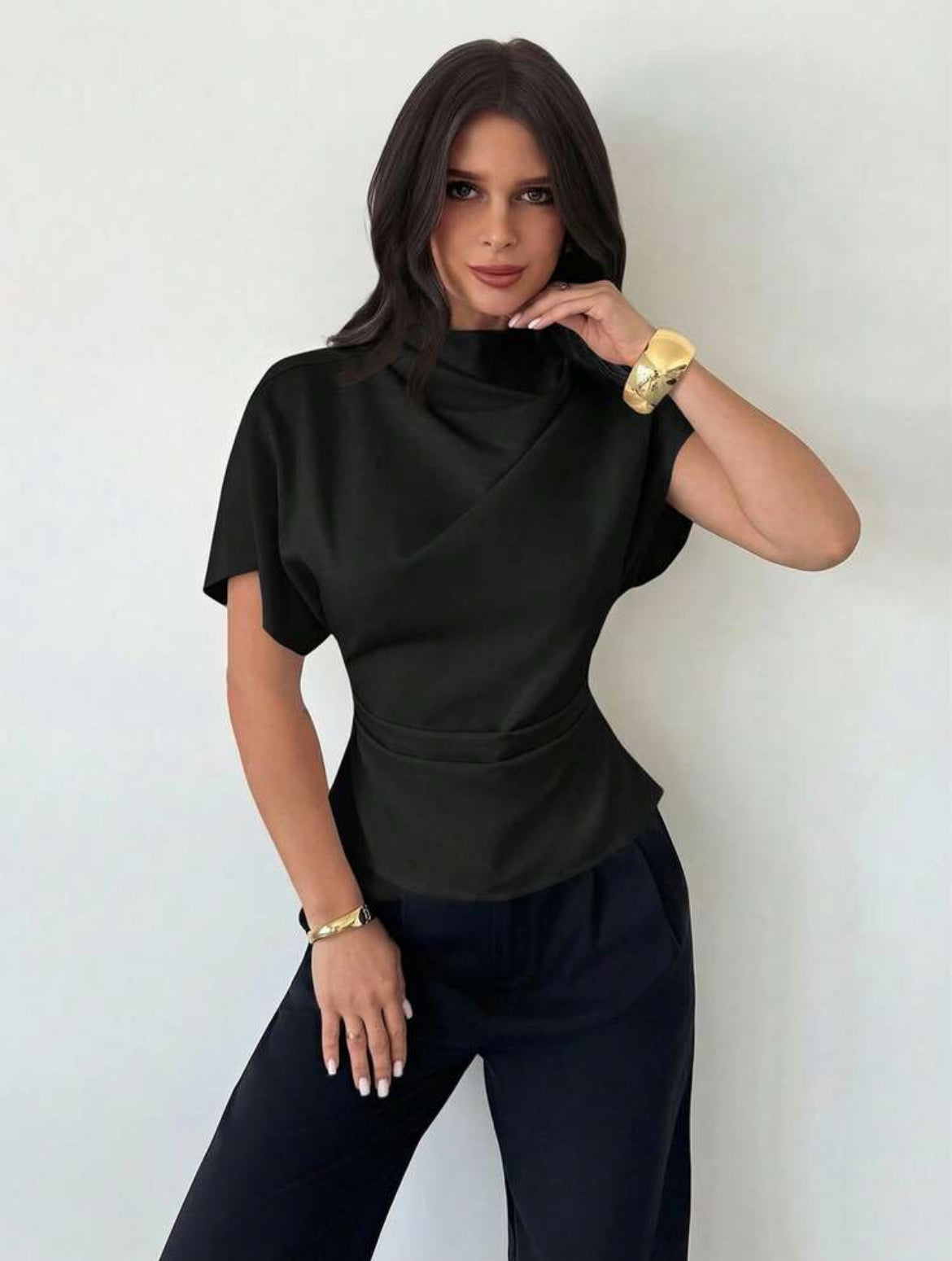 Women Wrinkled Collar  Blouse