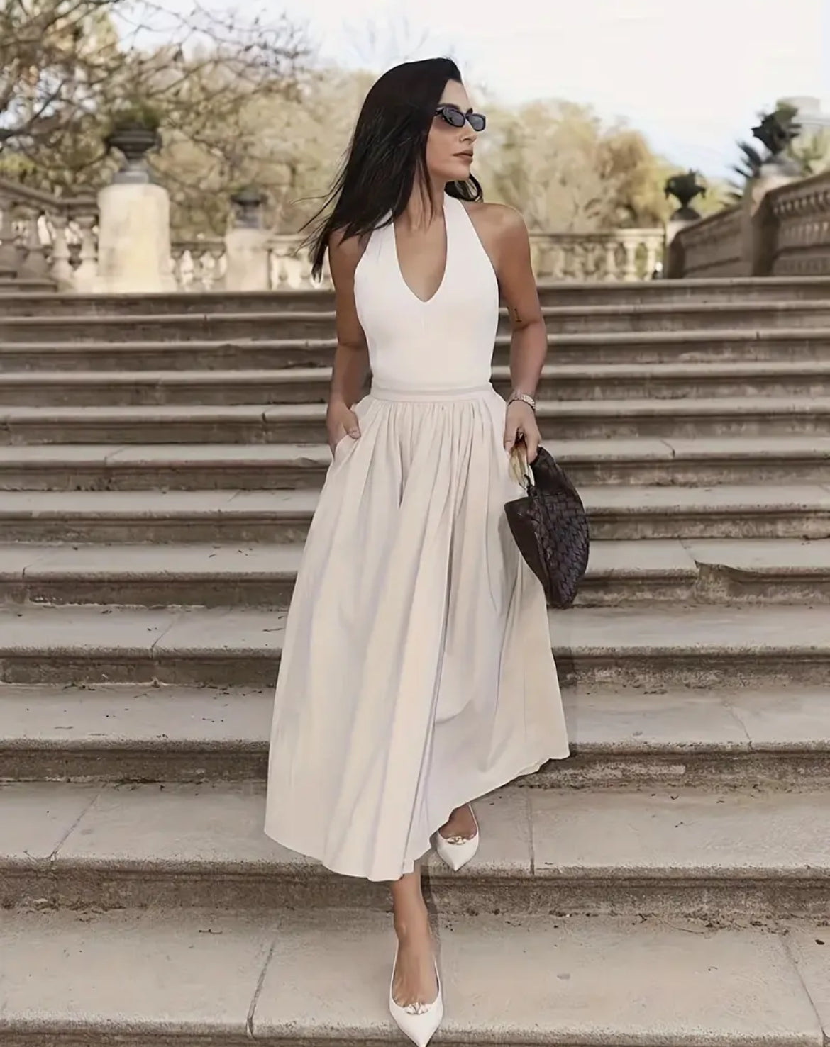 (Beige) Flowy Skirt