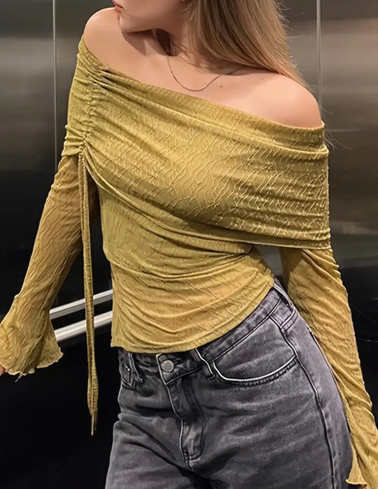 Off shoulder drawstrings top