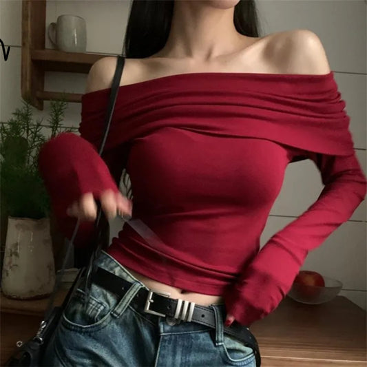 Off-shoulder Red Top