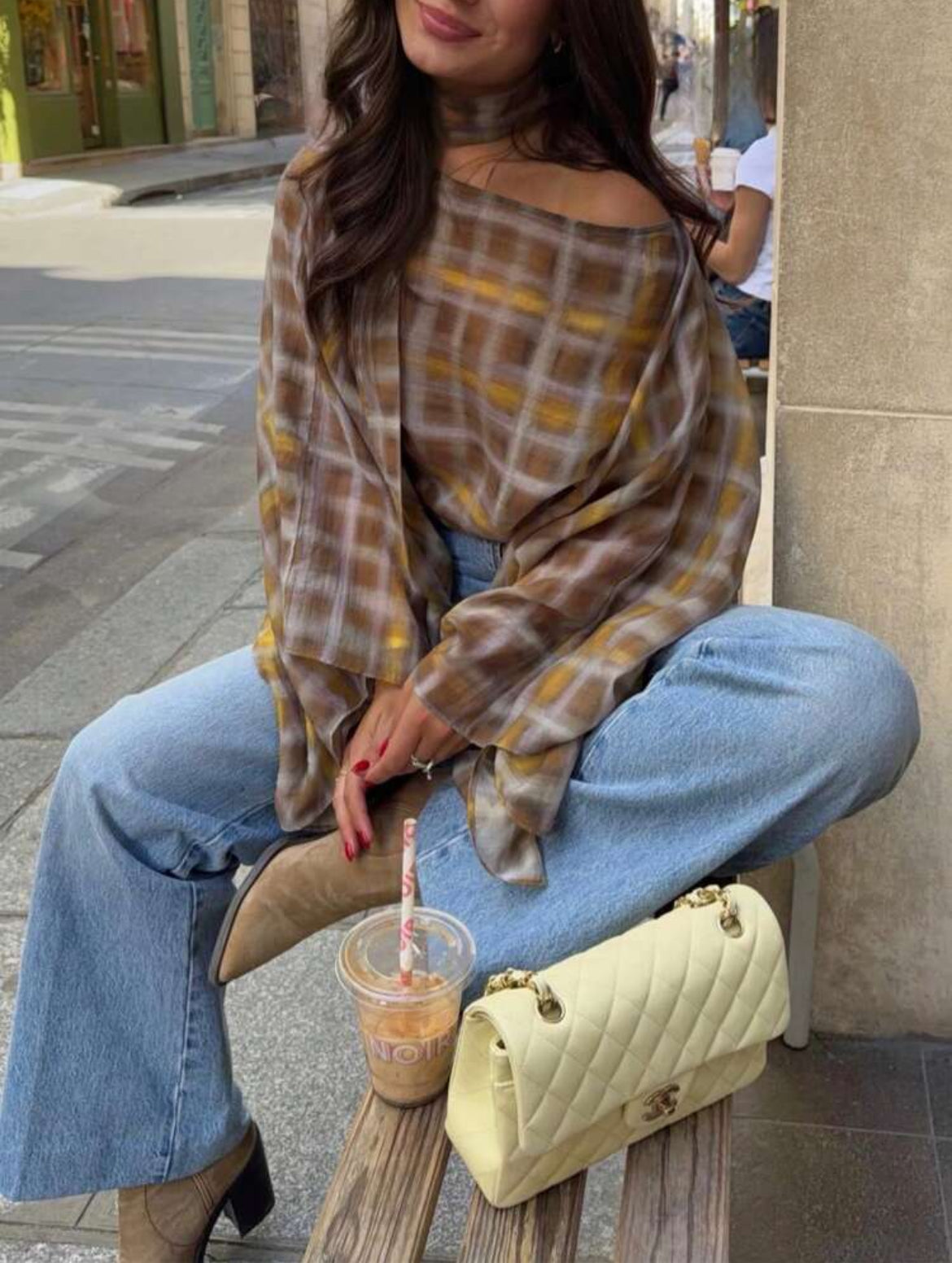 Plaid Off Shoulder Top
