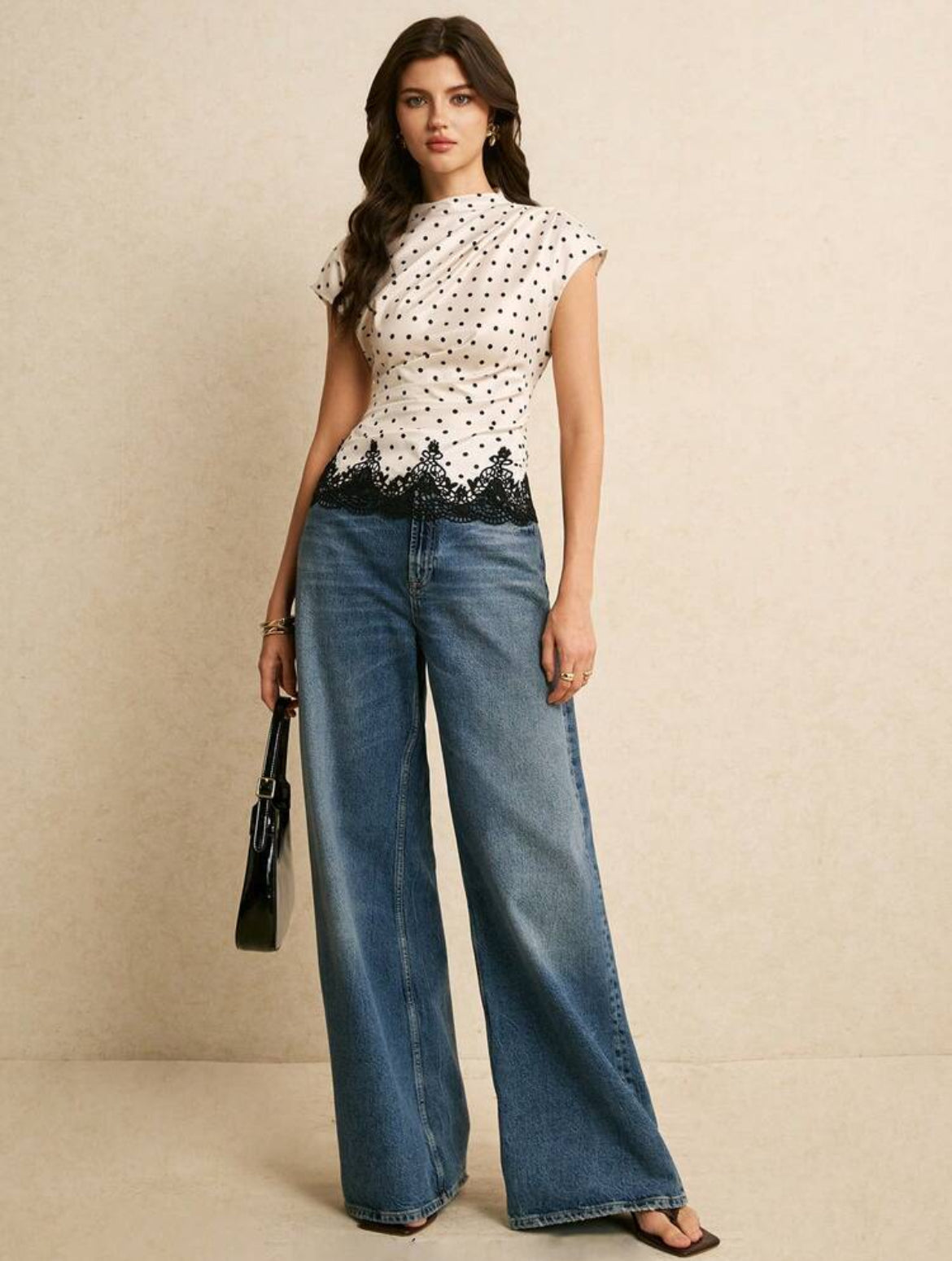 Polka Dot Silk Lace Top