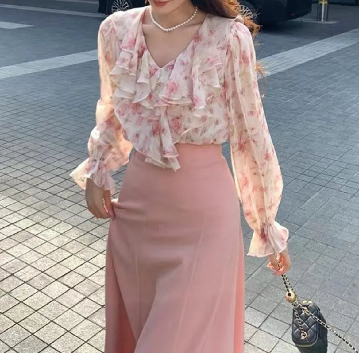 Cute floral chiffon blouse