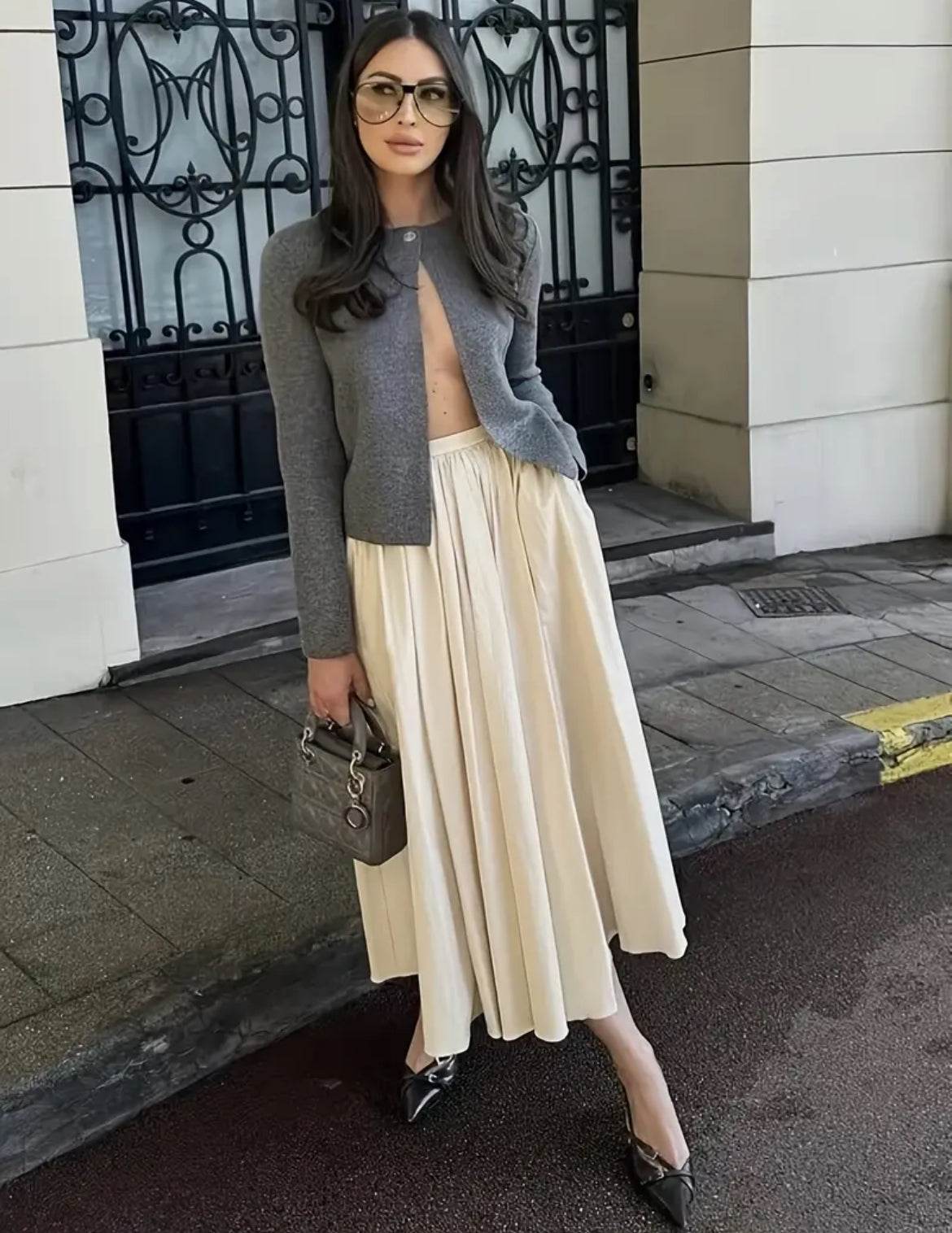 (Beige) Flowy Skirt