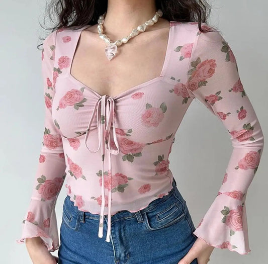 Pink floral blouse