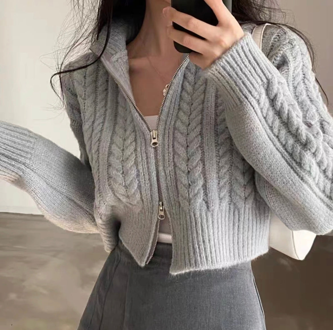 Retro Knitted Zipper Sweater