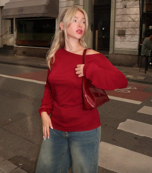 Plain Red Off Shoulder Top