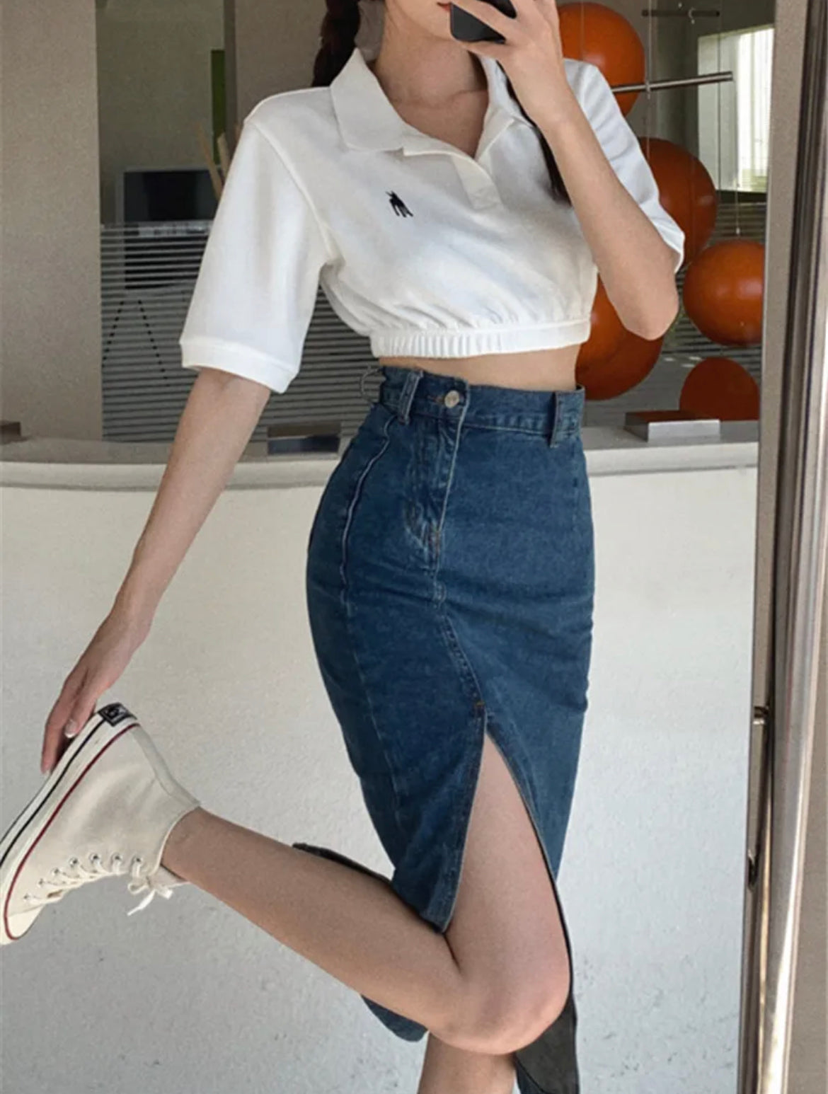 Slit Denim Skirt