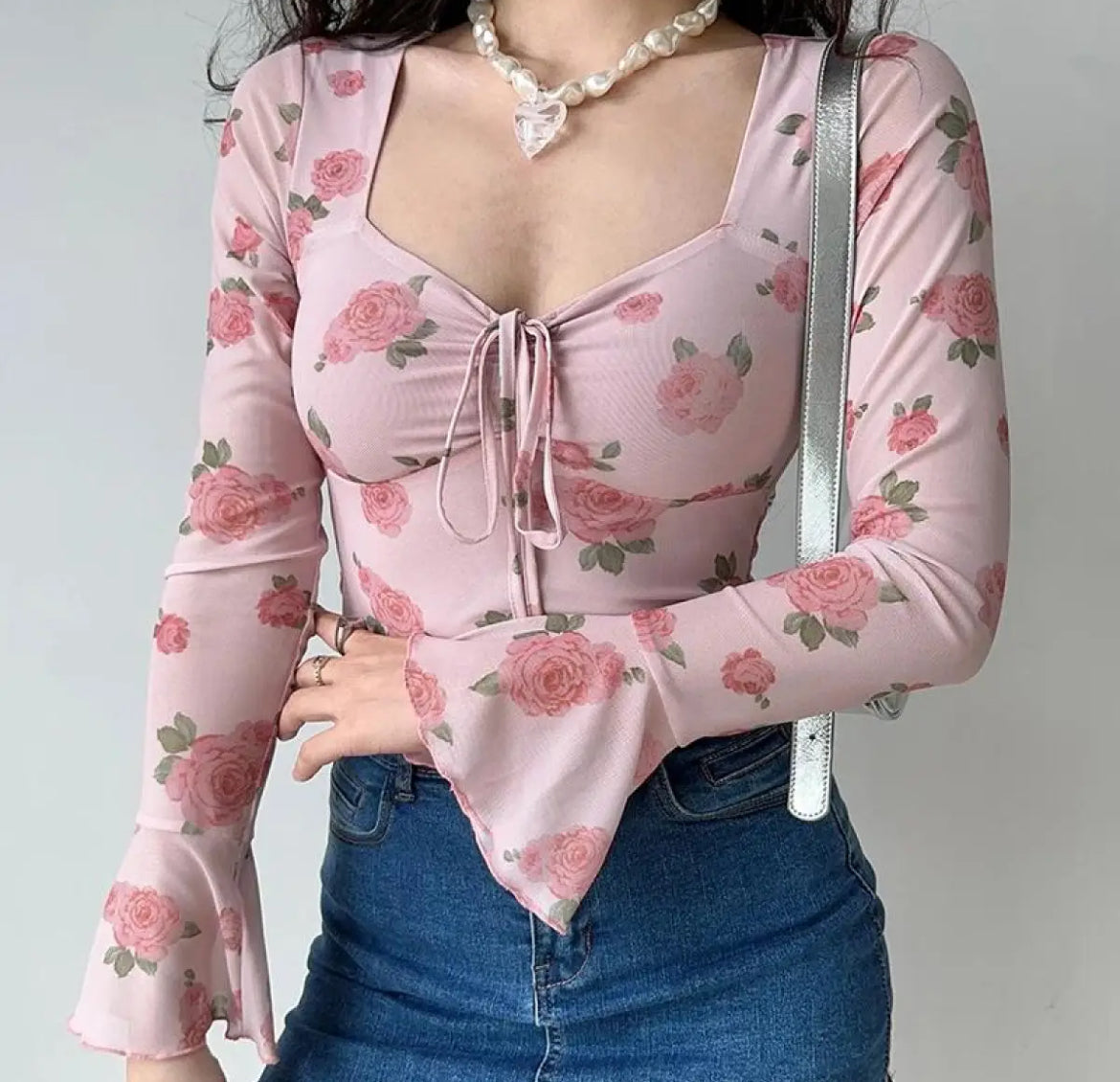 Pink floral blouse