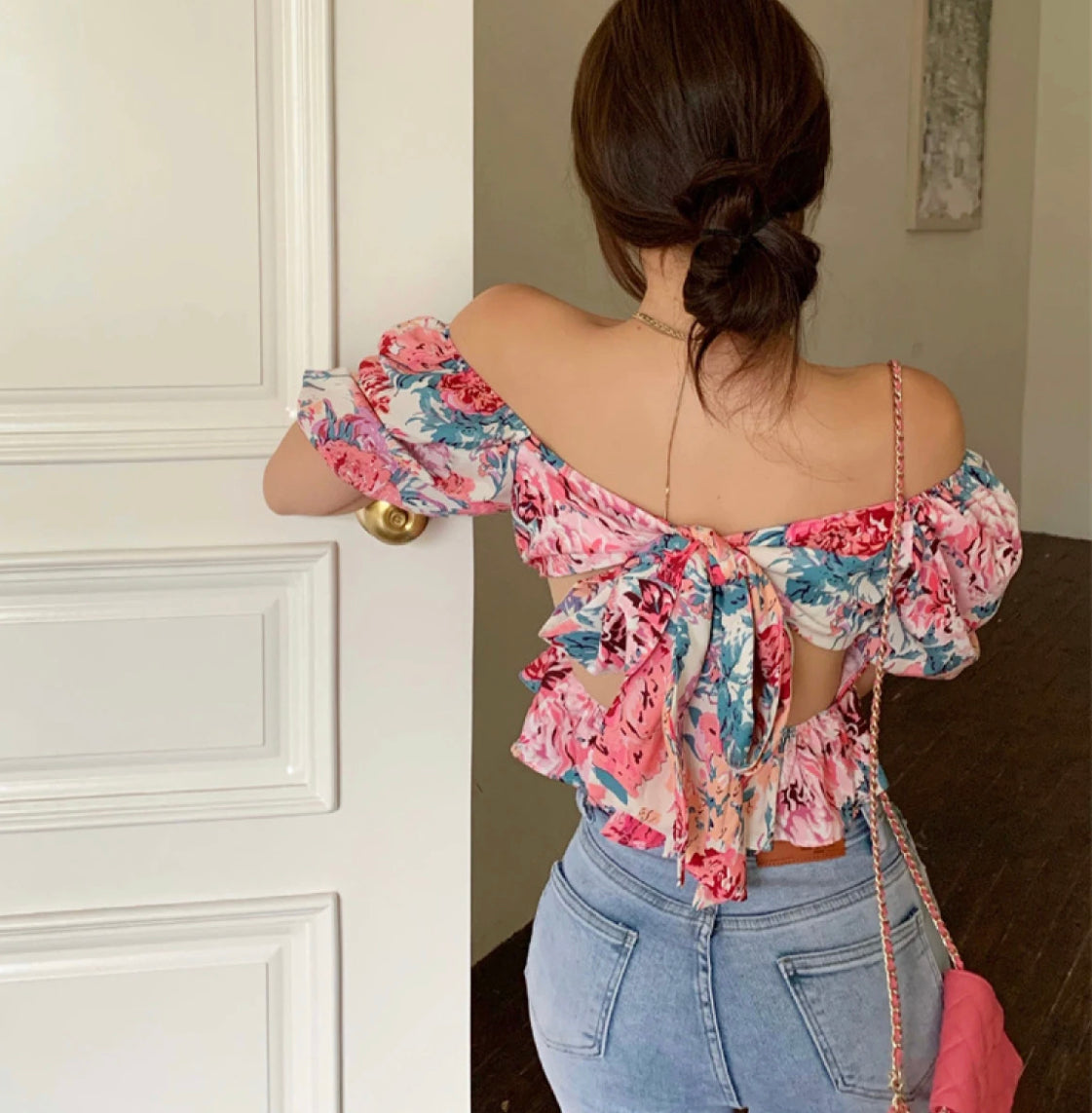 Floral Puff Sleeves Blouse