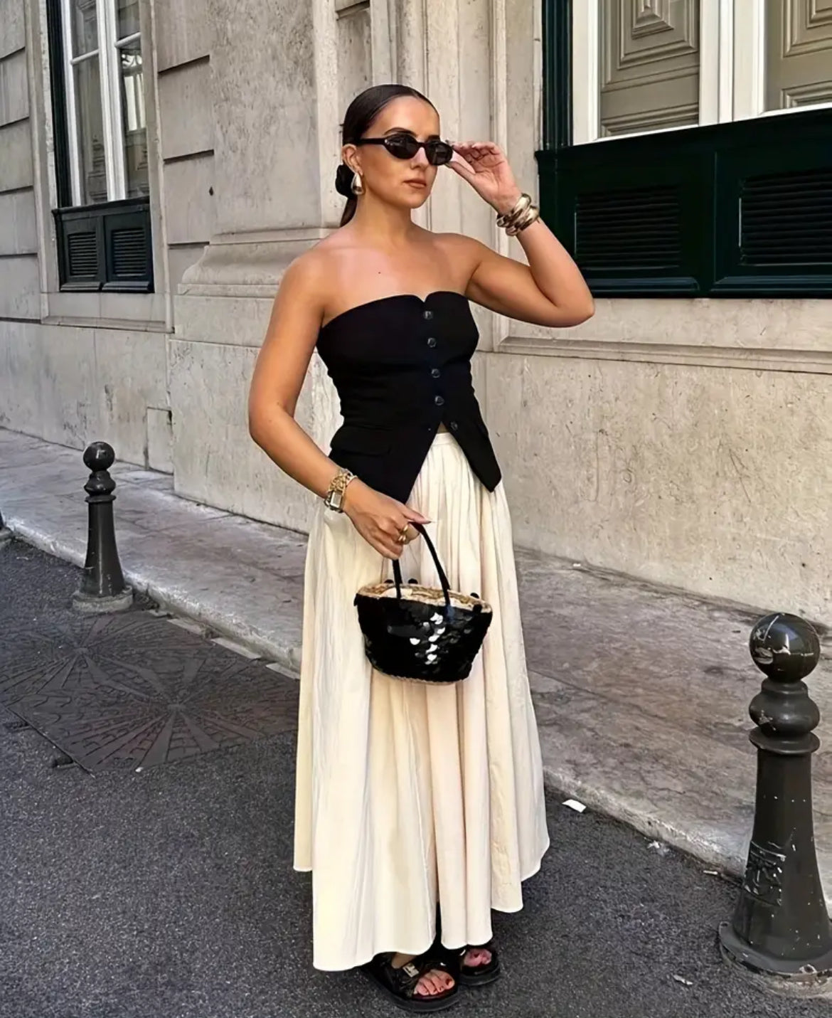 (Beige) Flowy Skirt
