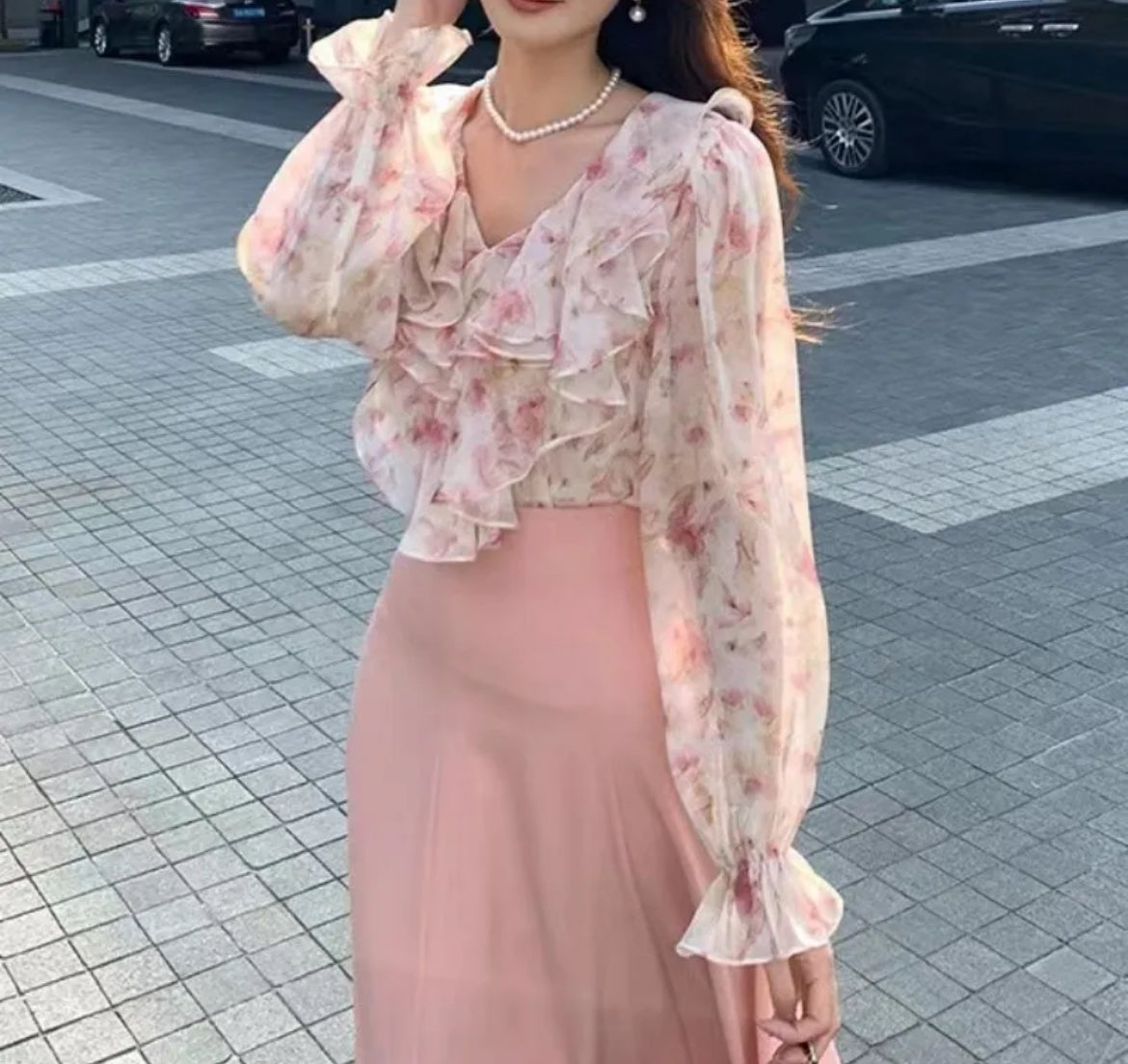 Cute floral chiffon blouse