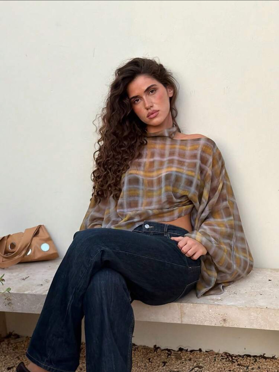 Plaid Off Shoulder Top