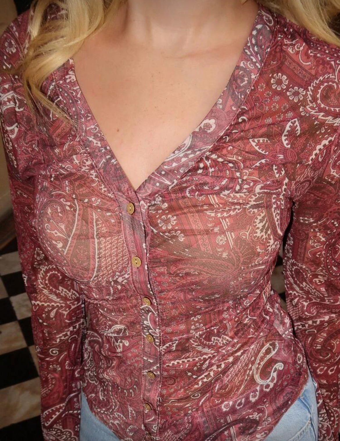 Mesh floral button down