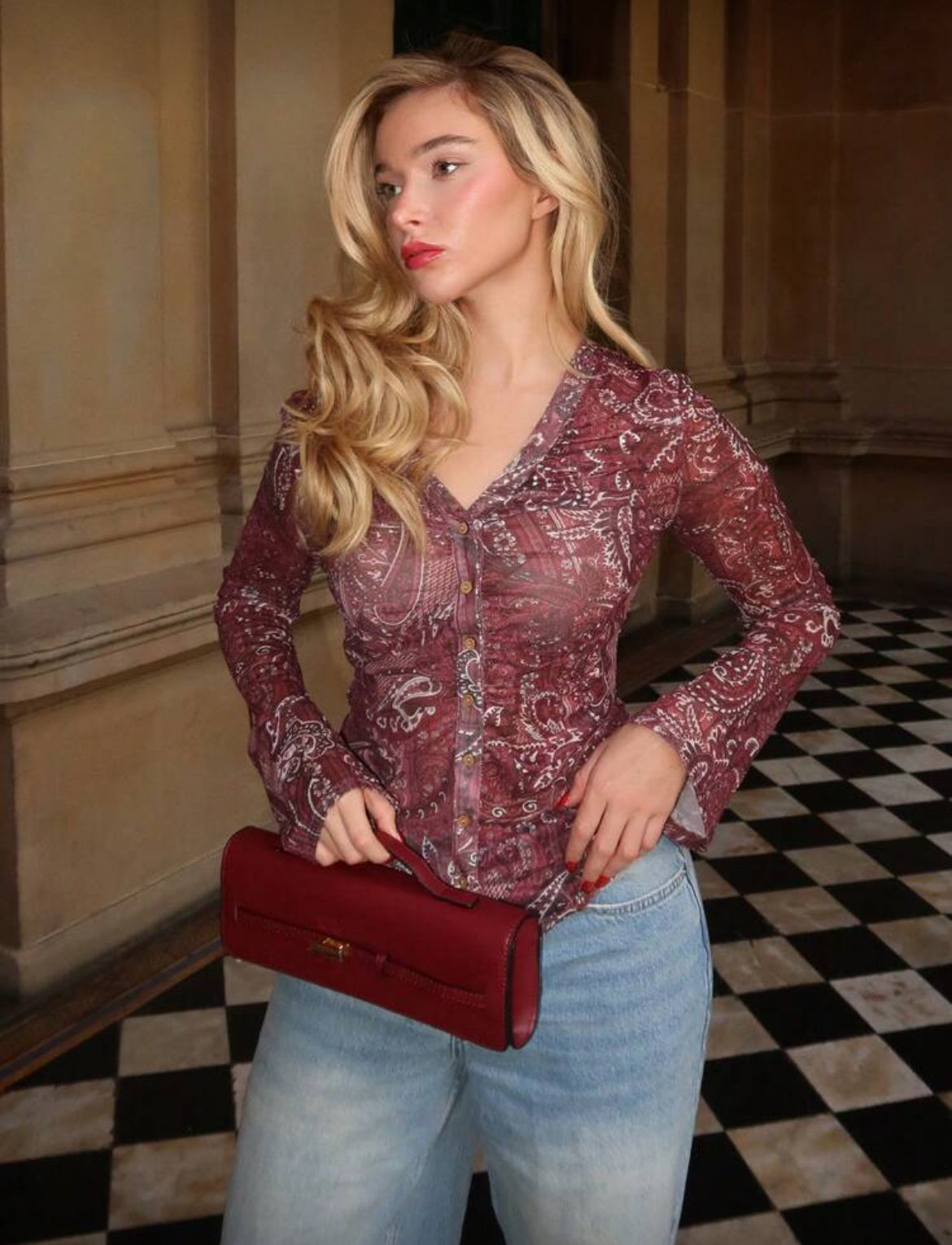 Mesh floral button down