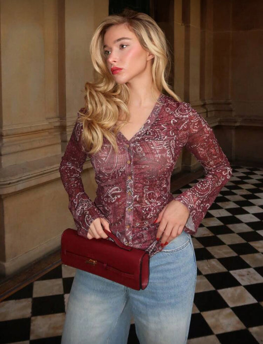 Mesh floral button down