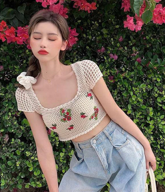 Floral Embroidered Crop Top