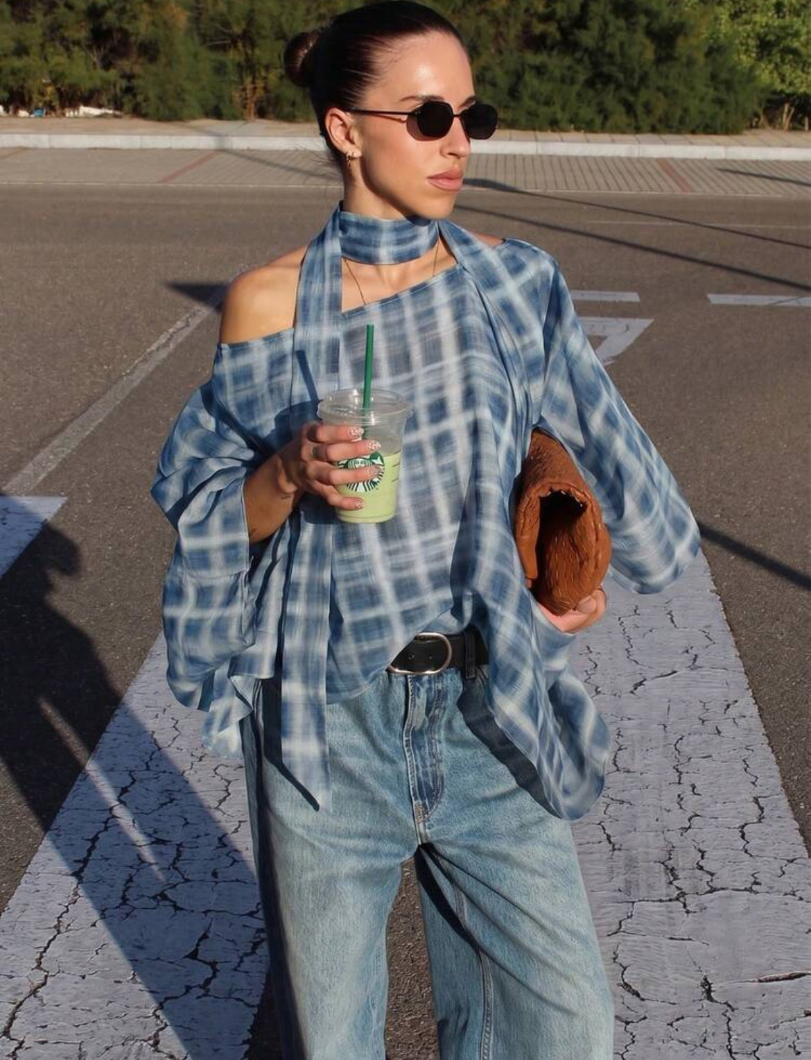 Plaid Off Shoulder Top