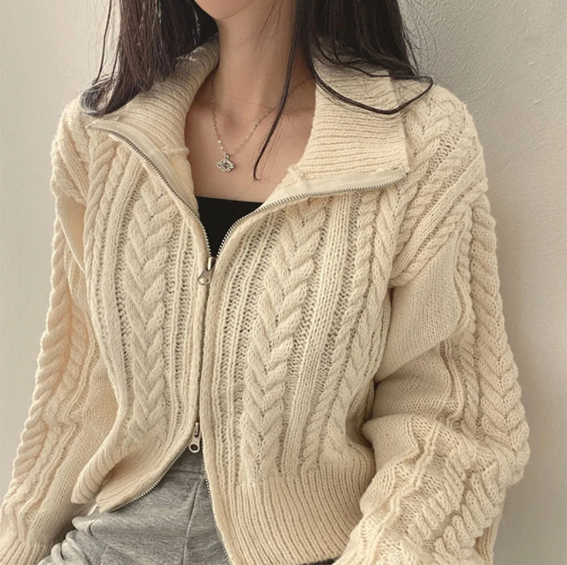 Retro Knitted Zipper Sweater