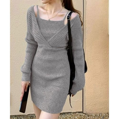 Long-Sleeve Mock-Two Piece Knit
Dress