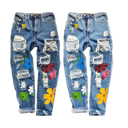 Ripped Floral Boyfriend Jeans