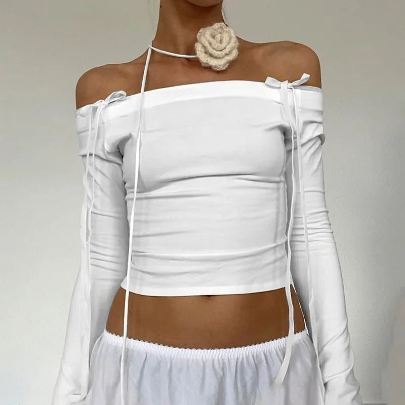 Sexy Bow Off Shoulder Skinny Top