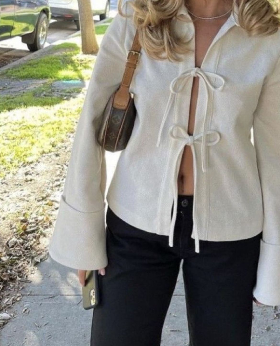 Solid Color Lace Up Cardigan