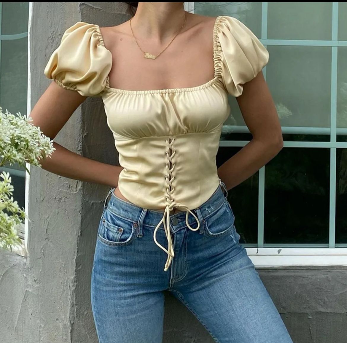 Lace Up Corset Blouse